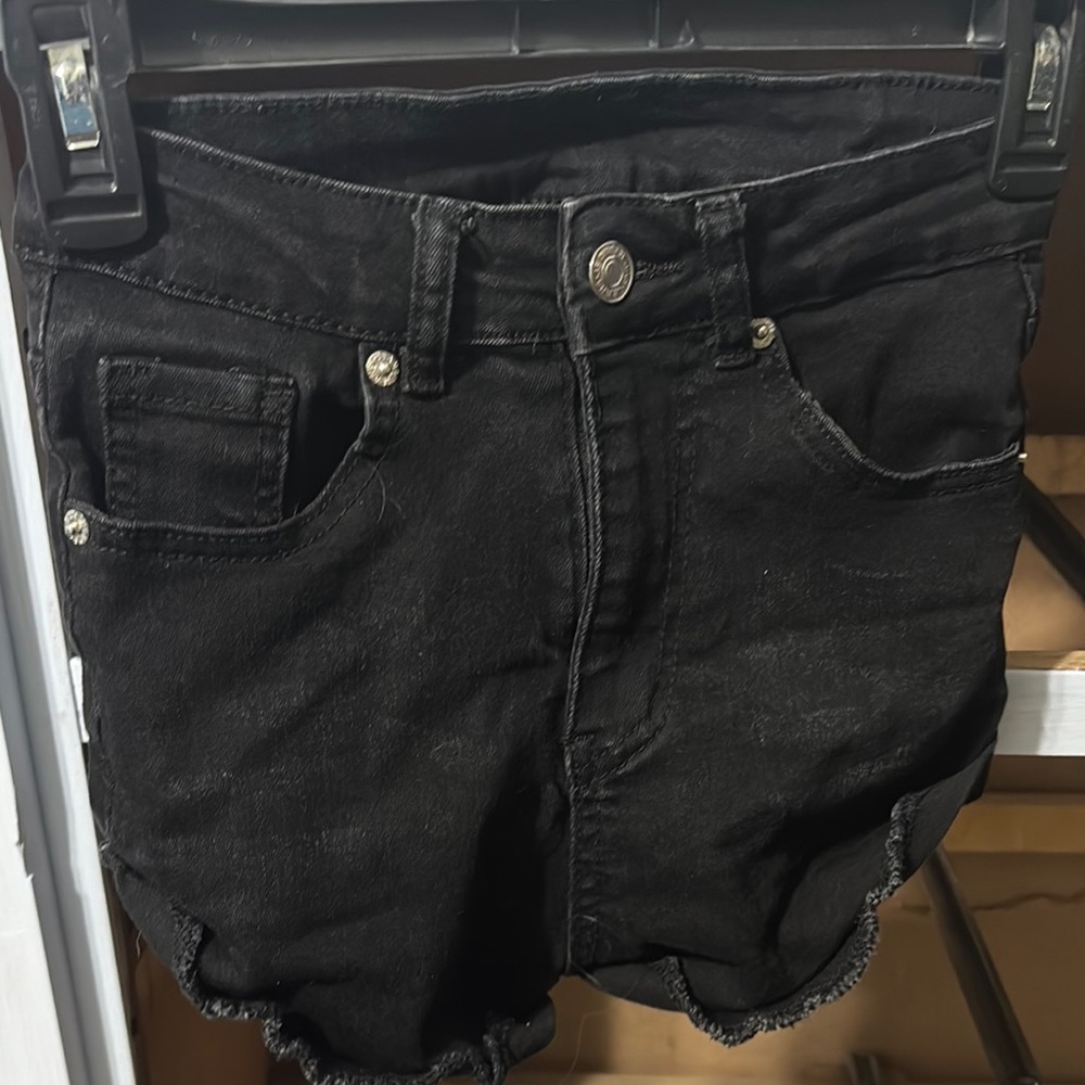 SHEIN Black Jean Shorts Distressed Denim